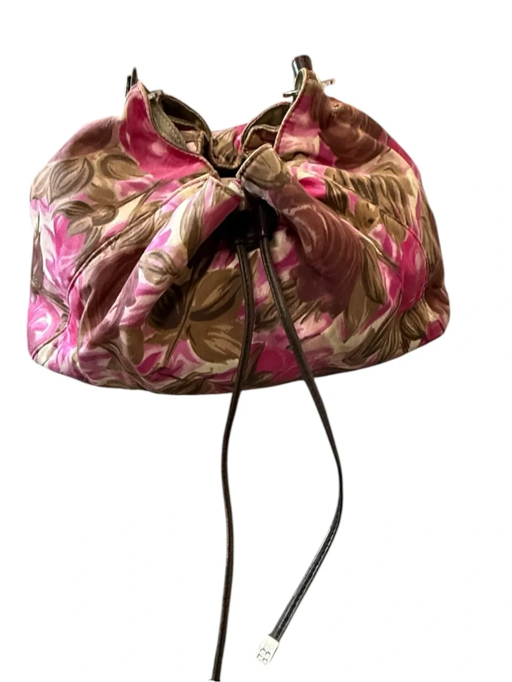 Kate Spade Floral Pink Brown Drawstring Tote Bag